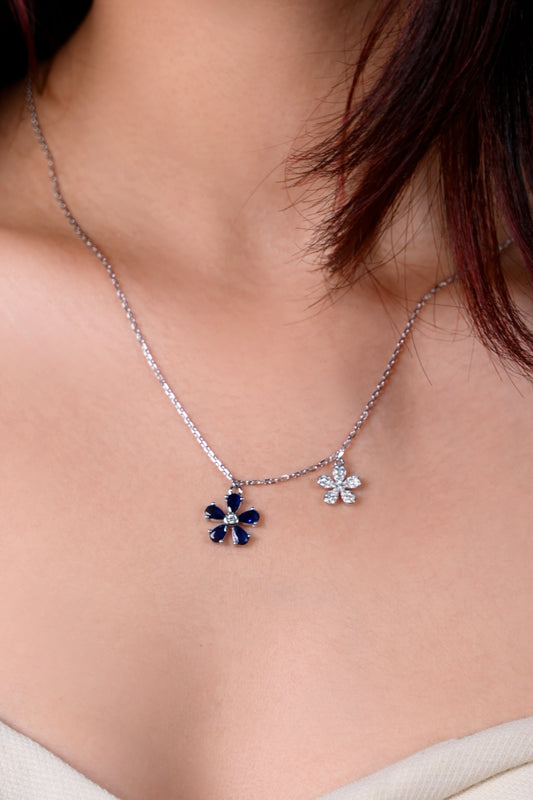 Blooming Duo Charm Necklace(Blue–Silver Variant)