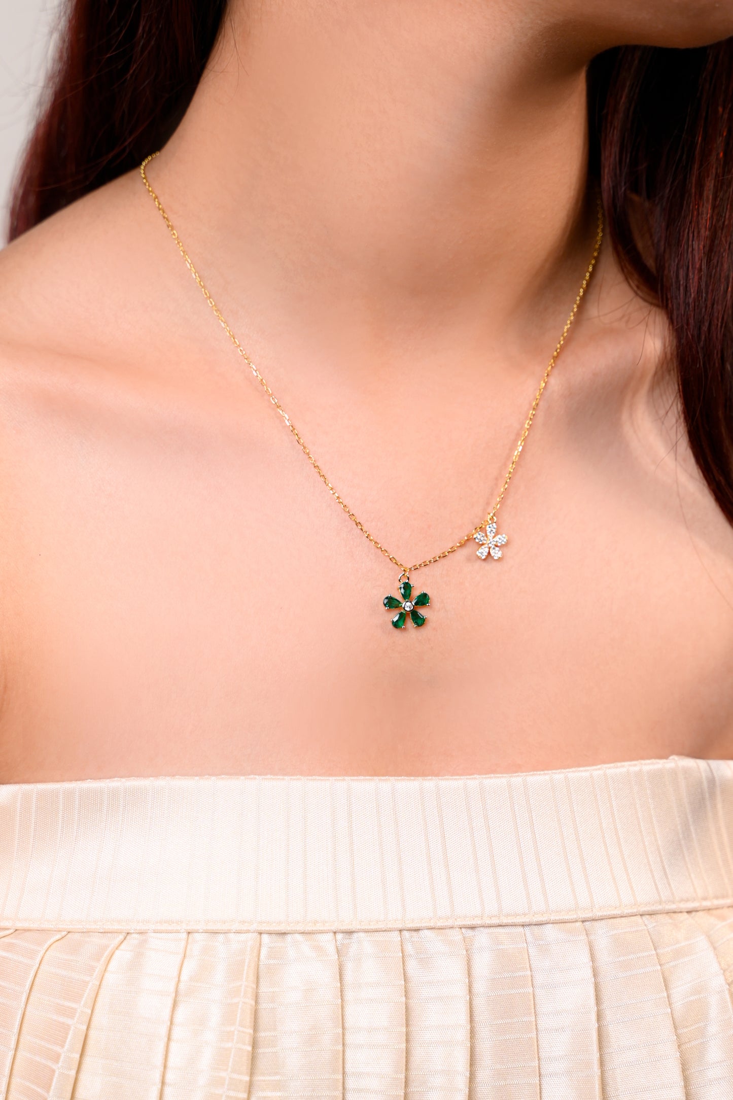 Blooming Duo Charm Necklace (Green–Gold Variant)