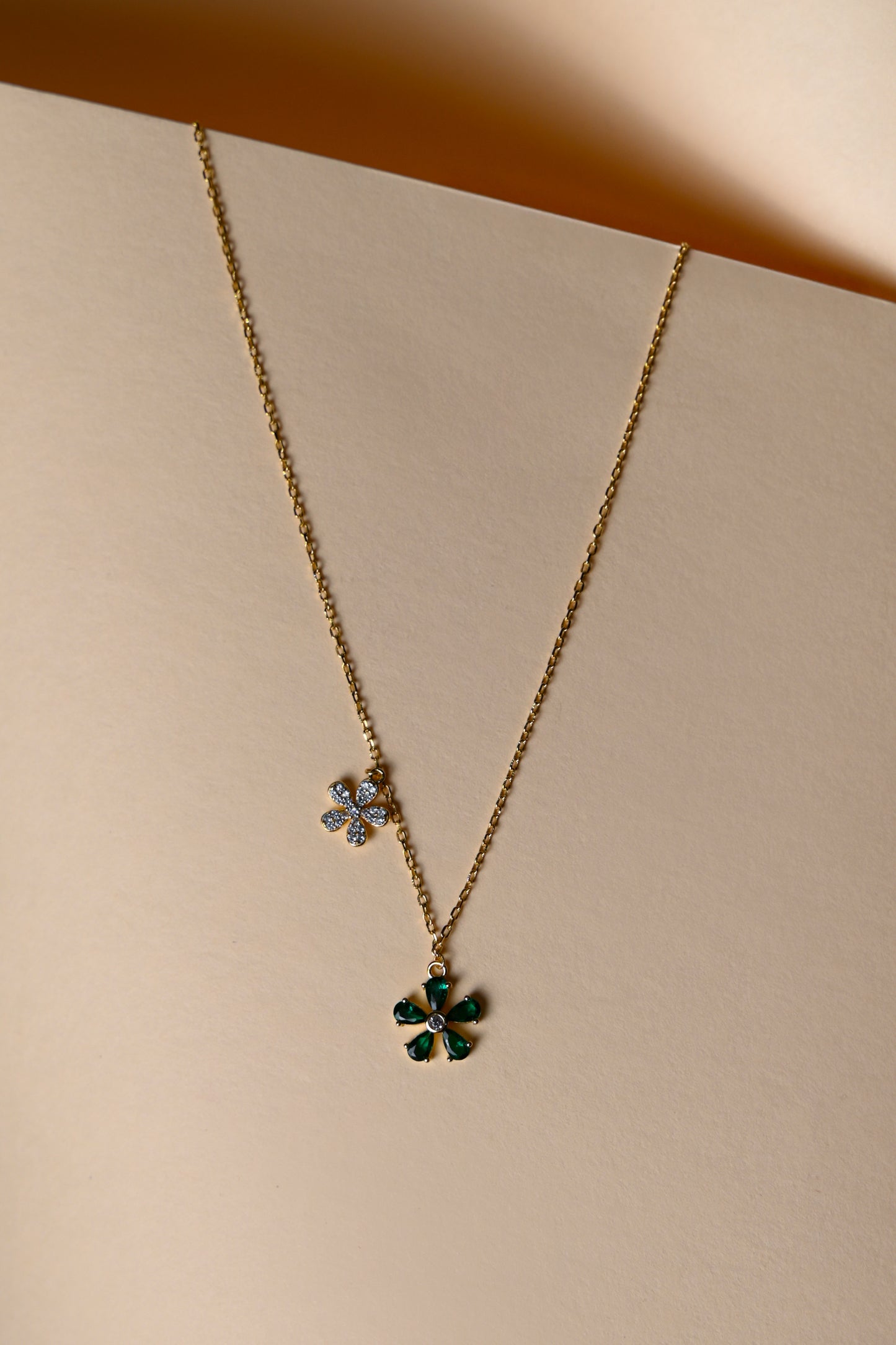 Blooming Duo Charm Necklace (Green–Gold Variant)