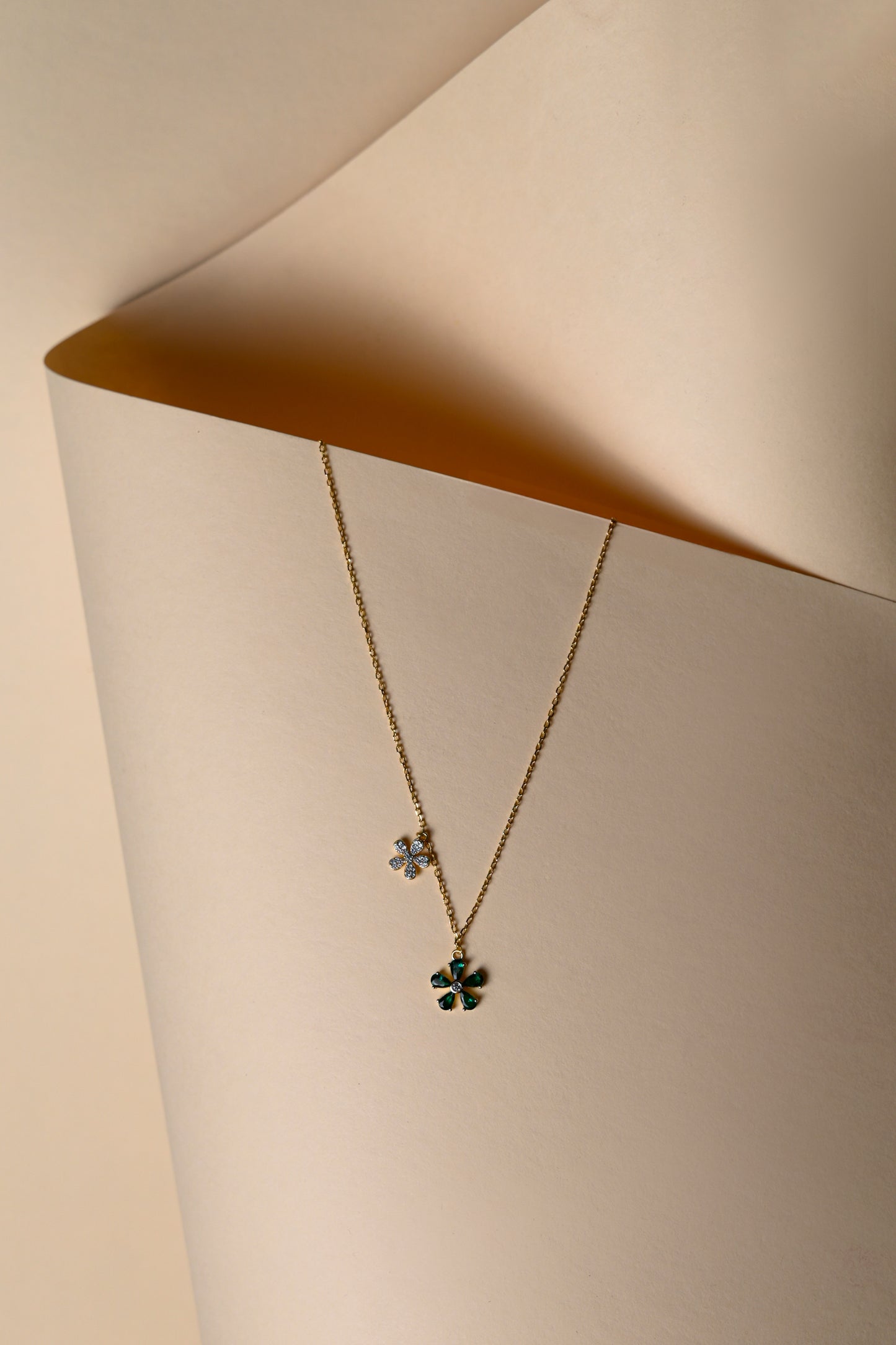 Blooming Duo Charm Necklace (Green–Gold Variant)