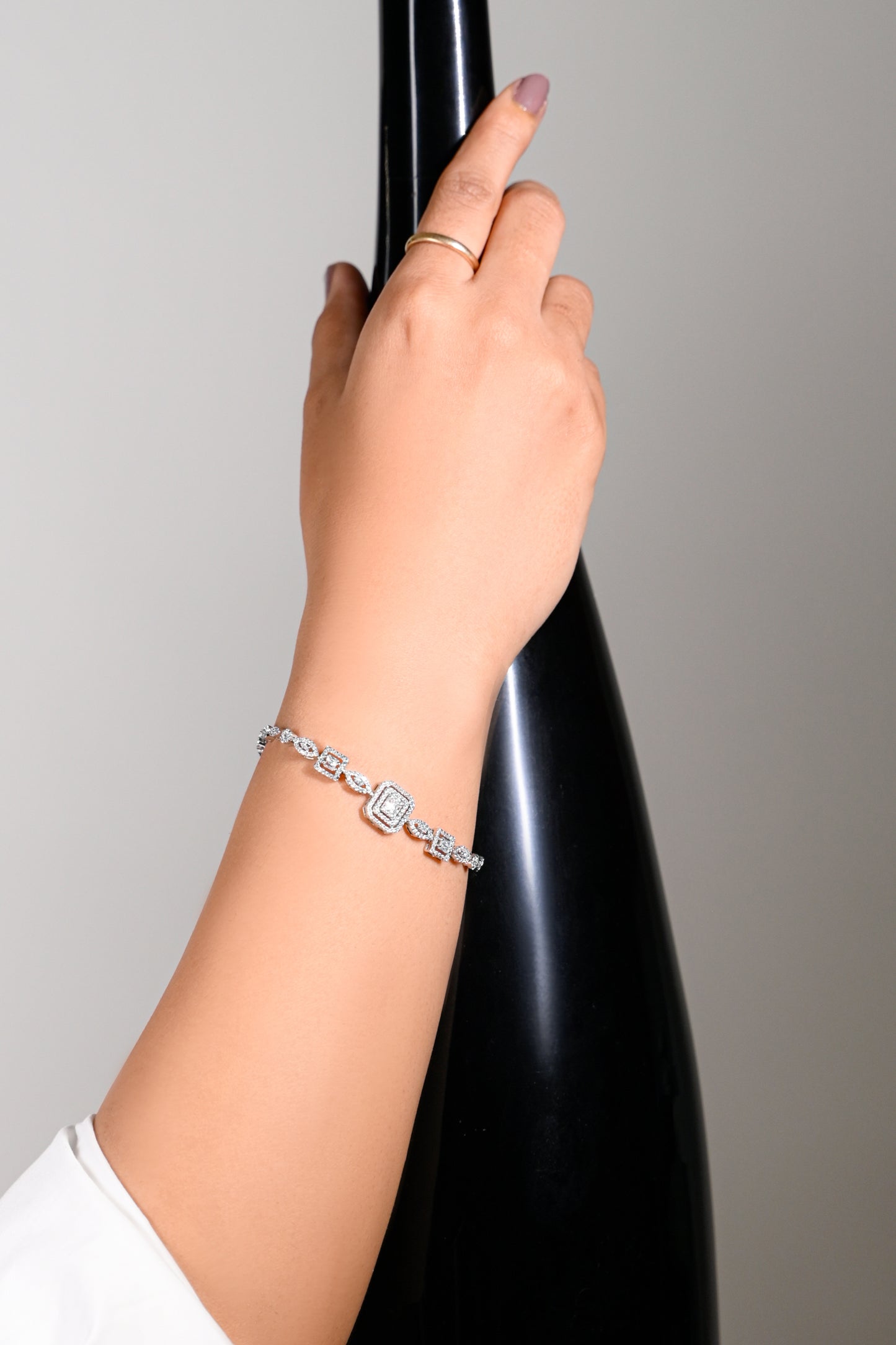 Square Halo Elegance Tennis Bracelet