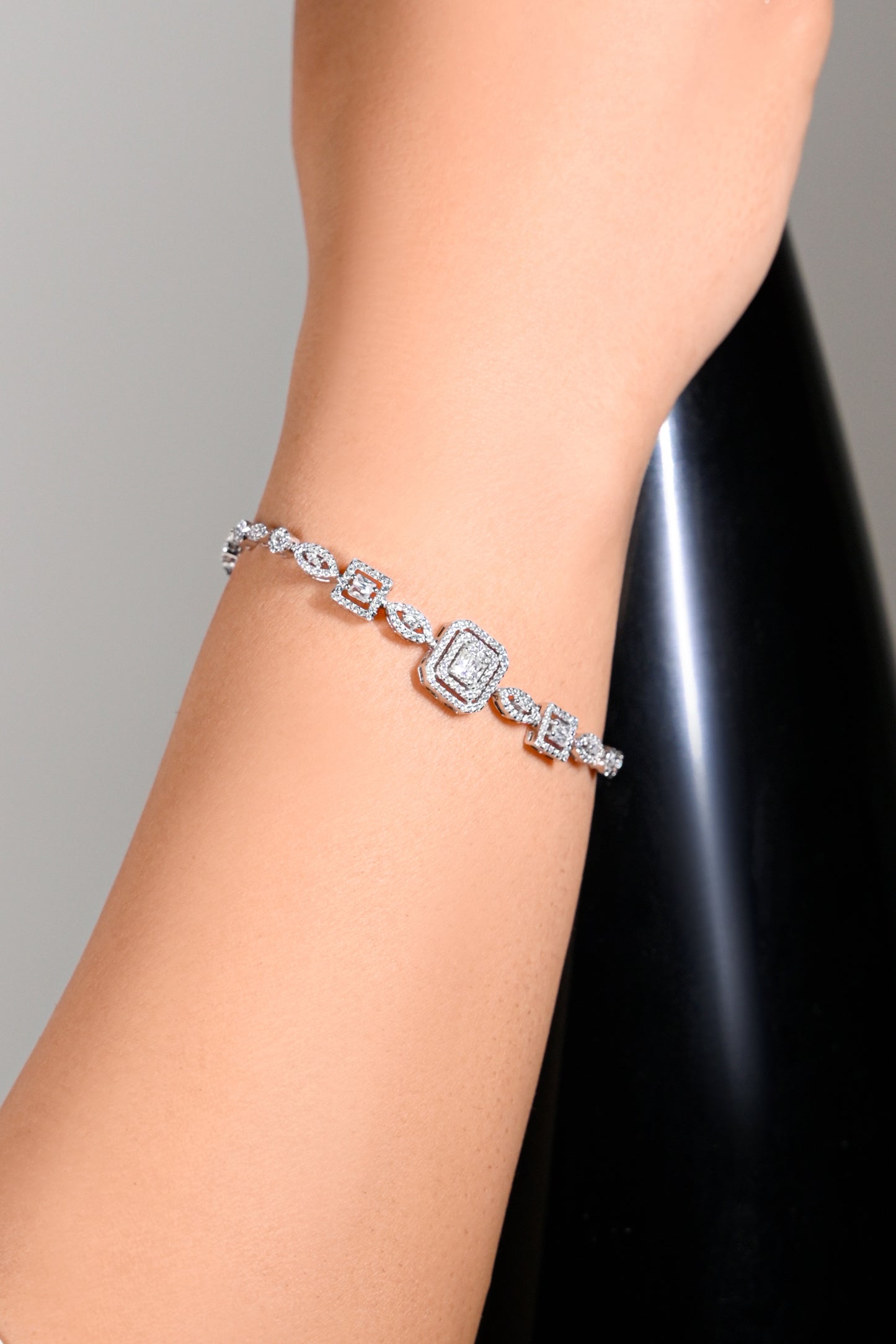 Square Halo Elegance Tennis Bracelet