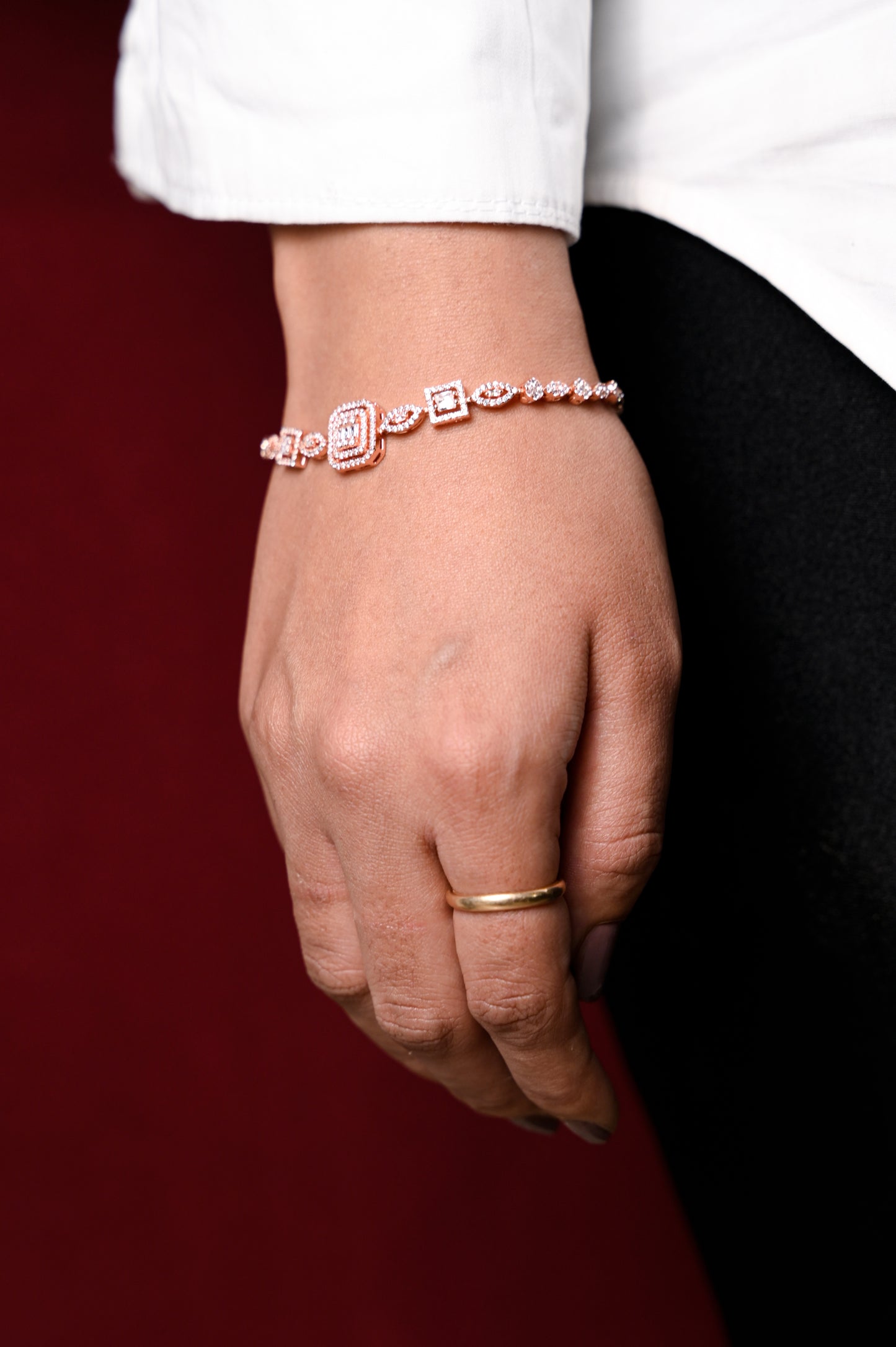 Square Halo Elegance Tennis Bracelet