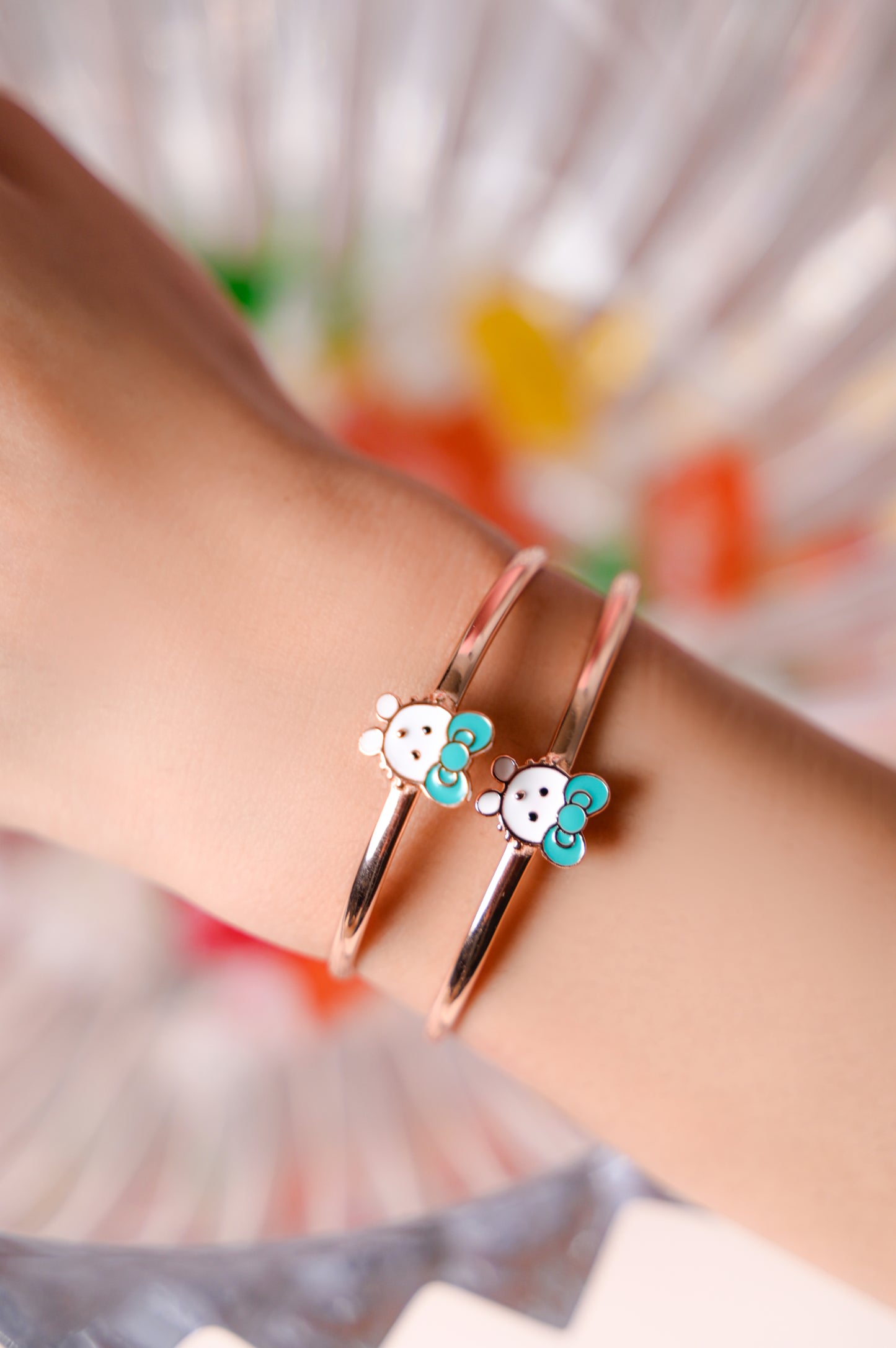 Bear Charm Kids Bracelet (Rose Gold polished) - Blue Ear Bear