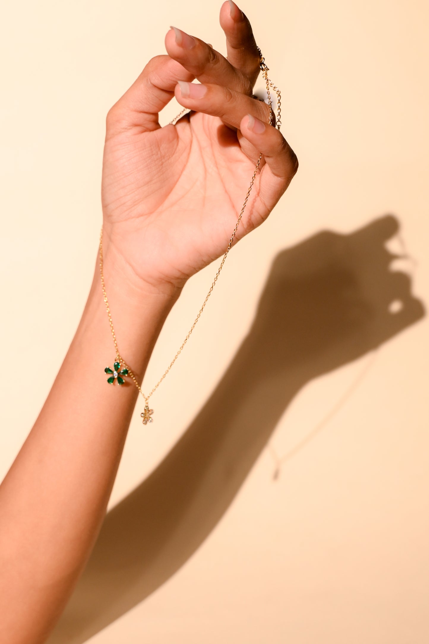 Blooming Duo Charm Necklace (Green–Gold Variant)