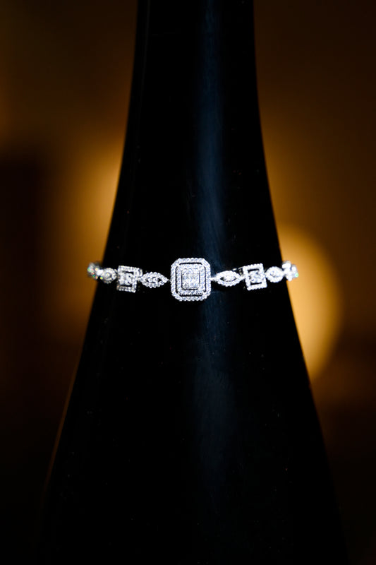Square Halo Elegance Tennis Bracelet