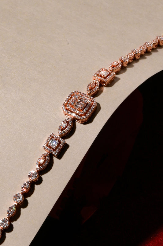 Square Halo Elegance Tennis Bracelet