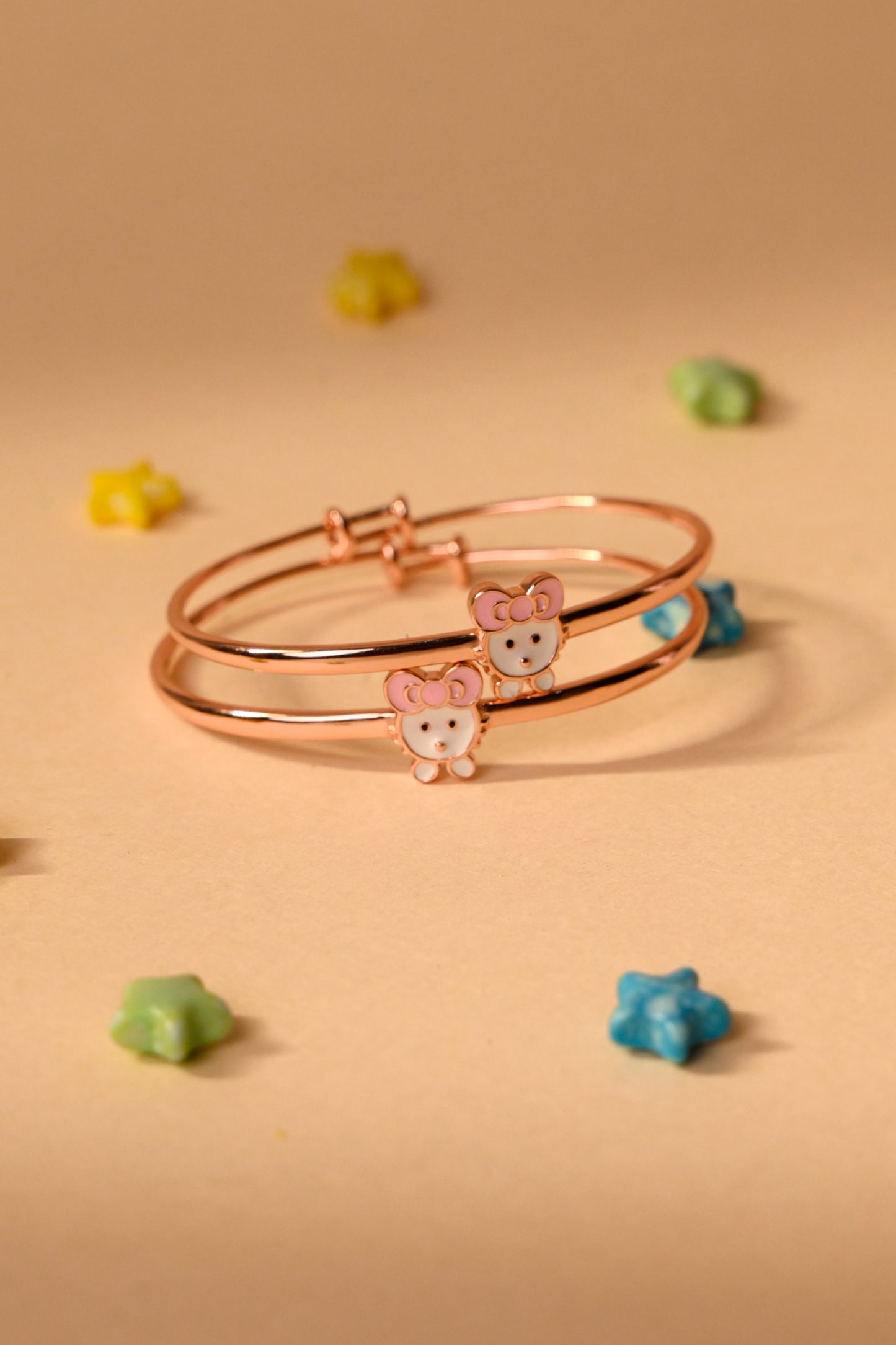 Bear Charm Kids Bracelet (Rose Gold polished) - Pink Ear Bear