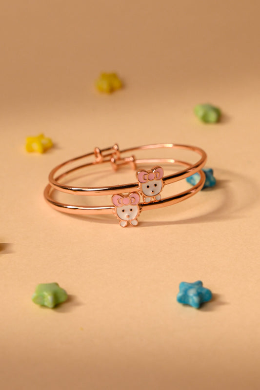 Bear Charm Kids Bracelet (Rose Gold polished) - Pink Ear Bear