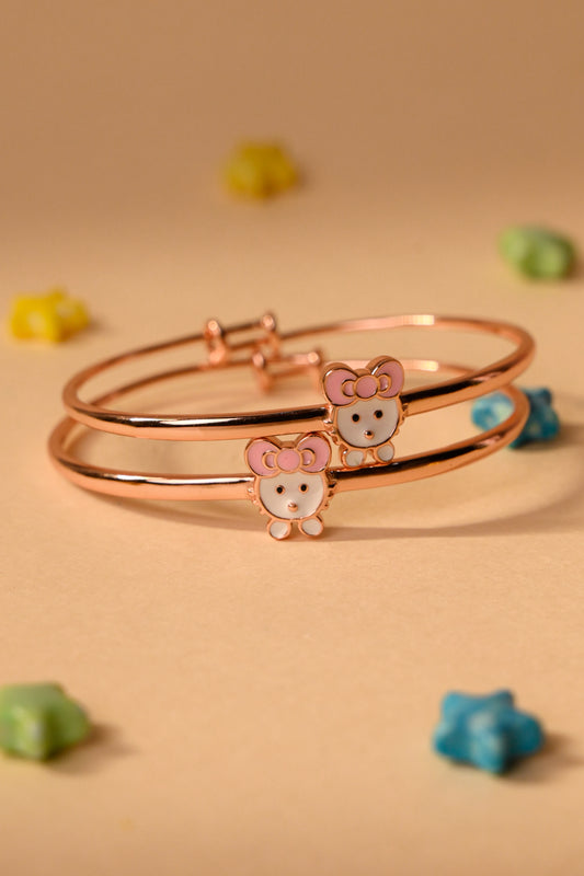 Bear Charm Kids Bracelet (Rose Gold polished) - Pink Ear Bear