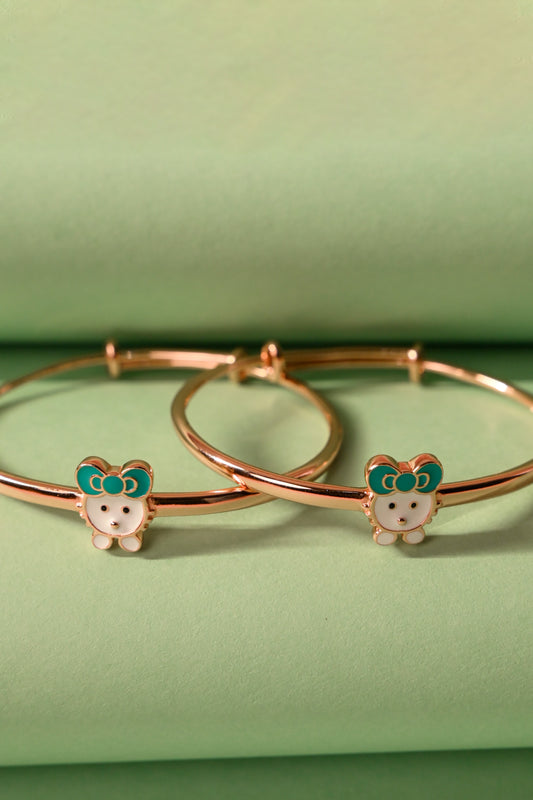 Bear Charm Kids Bracelet (Rose Gold polished) - Green Ear Bear